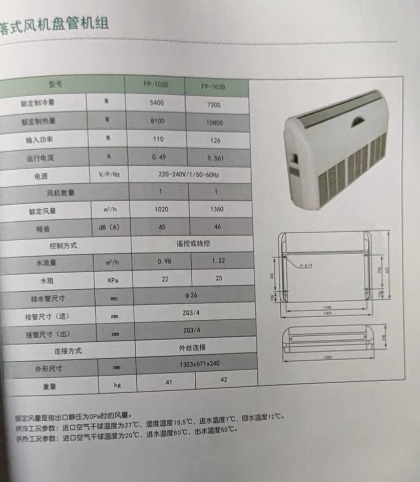 吊落式風機盤管，坐吊式空調器，生產廠家參數/規格(圖2)