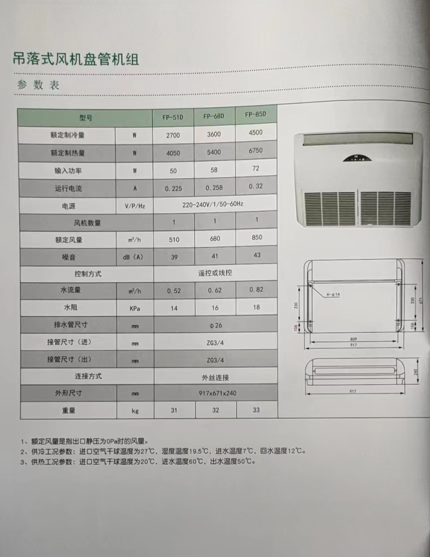 吊落式風機盤管，坐吊式空調器，生產廠家參數/規格(圖1)